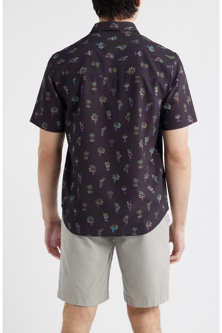 Bahama Coast Neon Sips IslandZone® Short Sleeve Button-Up Shirt, Alternate, color, MATTE BLACK