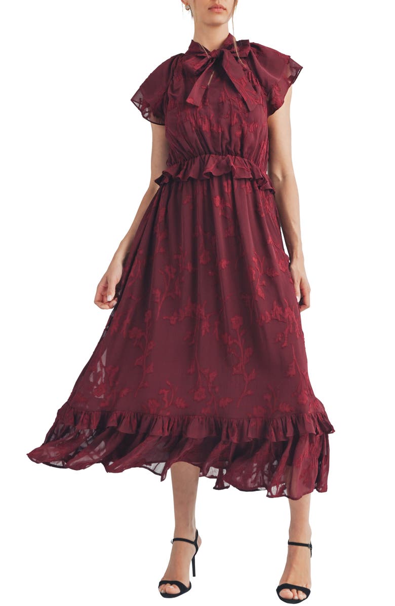 Mila Mae Floral Ruffle Cap Sleeve Maxi Dress, Alternate, color,
