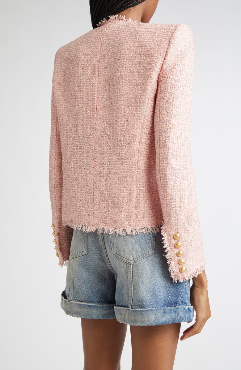 Balmain Glitter Embellished Silk Tweed Spencer Jacket, Alternate, color, 4Cu Pink