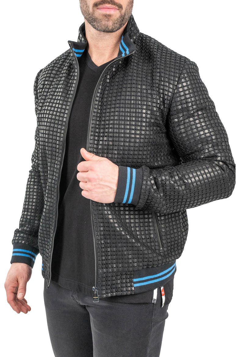 Geometric Leather Jacket, Alternate, color, BLACK