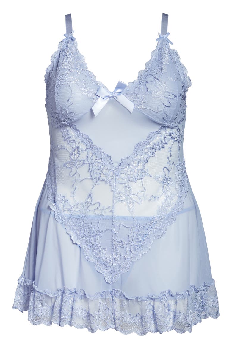 Valentine Soft Cup Babydoll Chemise & G-String Thong, Alternate, color, BRUNNERA BLUE
