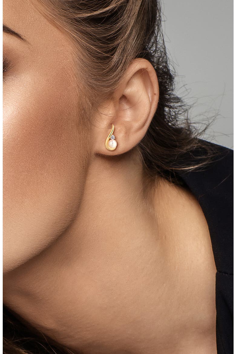 6-6.5mm Cultured Freshwater Pearl & White Sapphire Stud Earrings, Alternate, color, WHITE