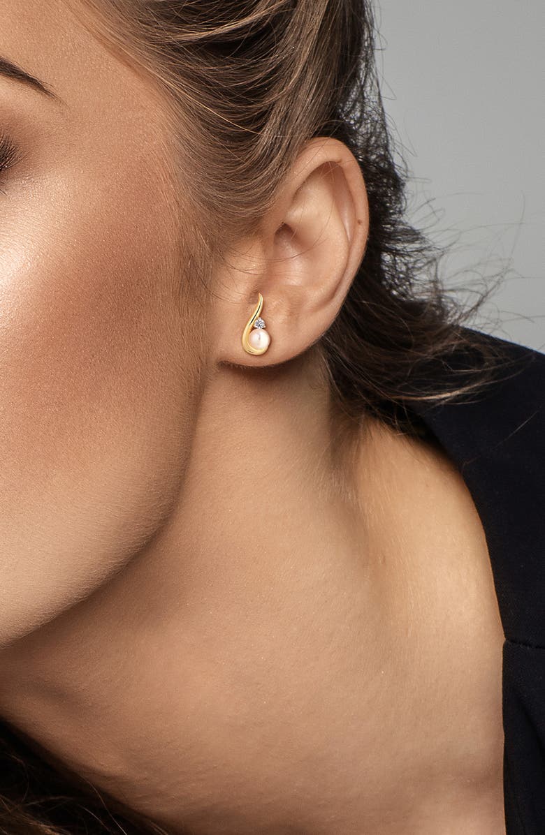 DELMAR 6-6.5mm Cultured Freshwater Pearl & White Sapphire Stud Earrings, Alternate, color, White