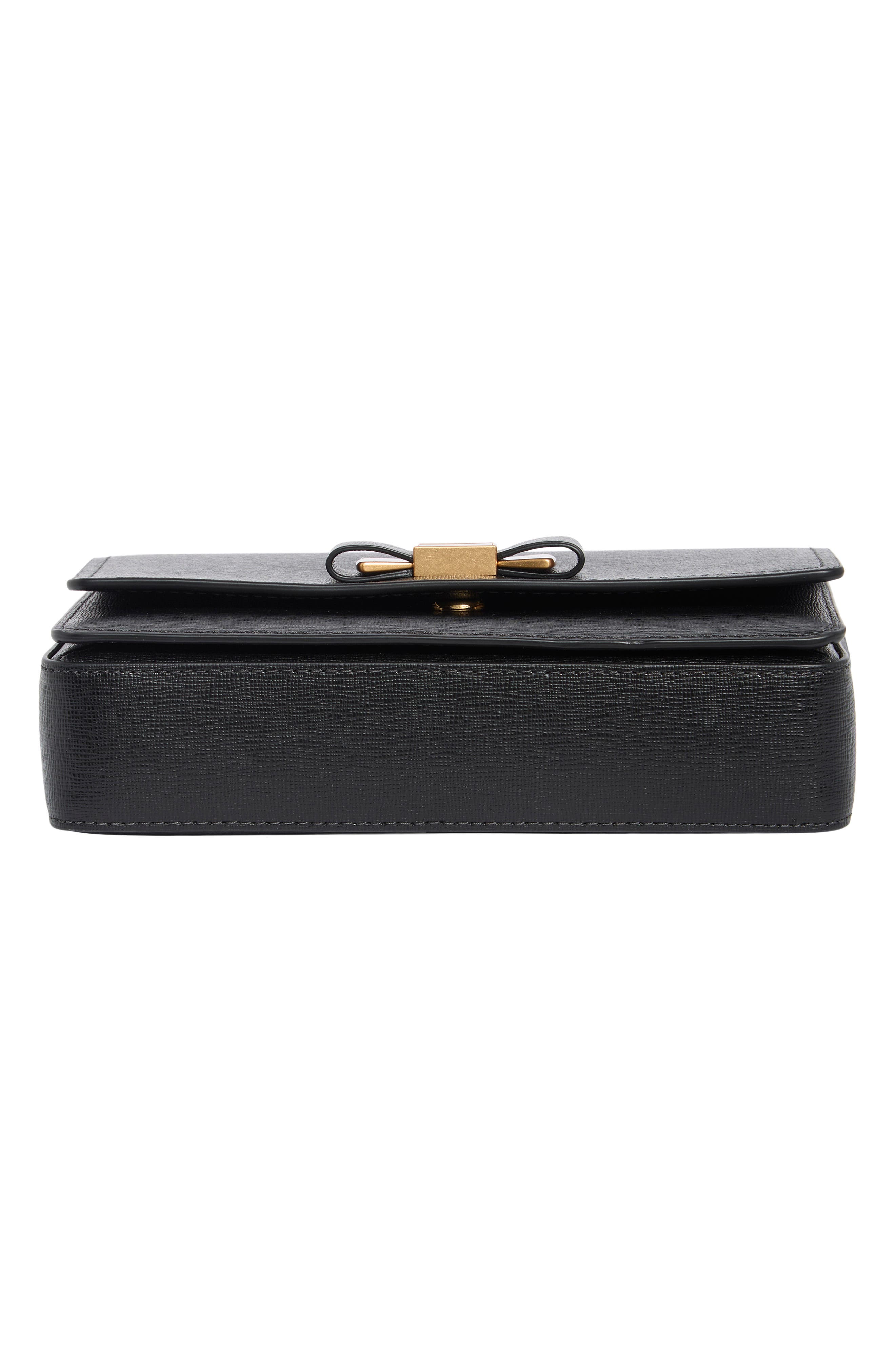 Morgan Bow Embellished Saffiano Leather Crossbody Bag, Alternate, color, BLACK