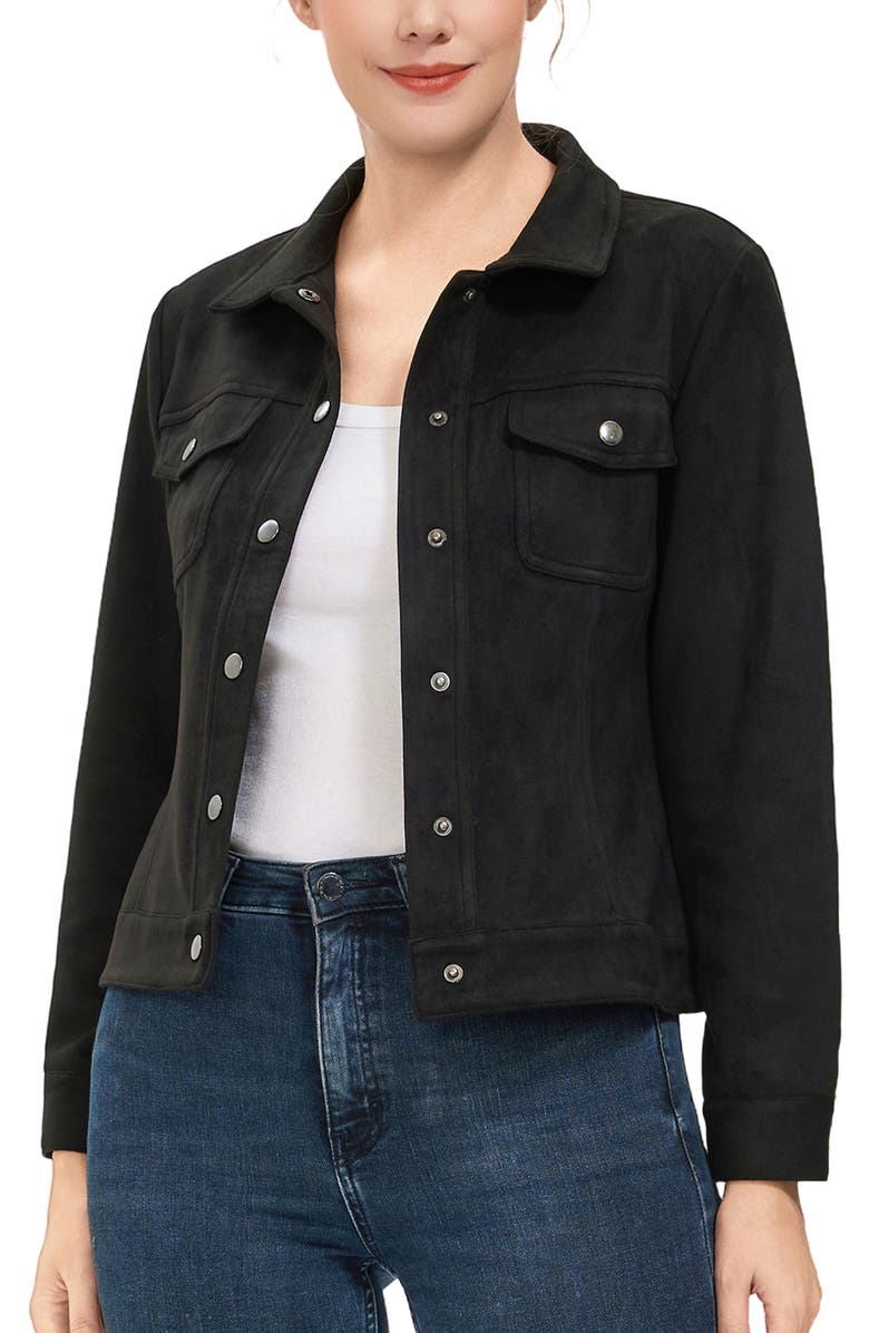 Kimi & Kai Women's Faux Suede Trucker Jacket, Alternate, color, Black