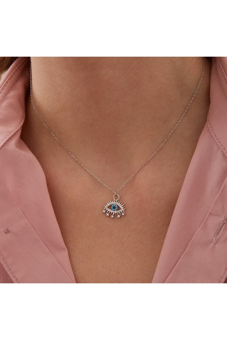 Evil Eye Blue Eye Eyelash Sterling Silver Pendant Necklace, Alternate, color, Silver