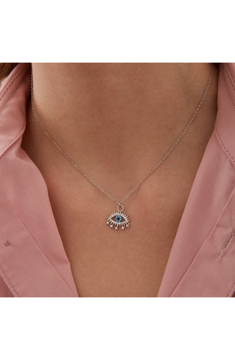 Spero London Evil Eye Blue Eye Eyelash Sterling Silver Pendant Necklace, Alternate, color, Silver