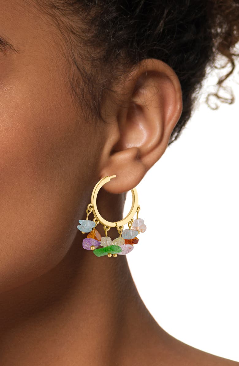 JARDIN Stone Beaded Fringe Hoop Earrings, Alternate, color, Multi/ Gold