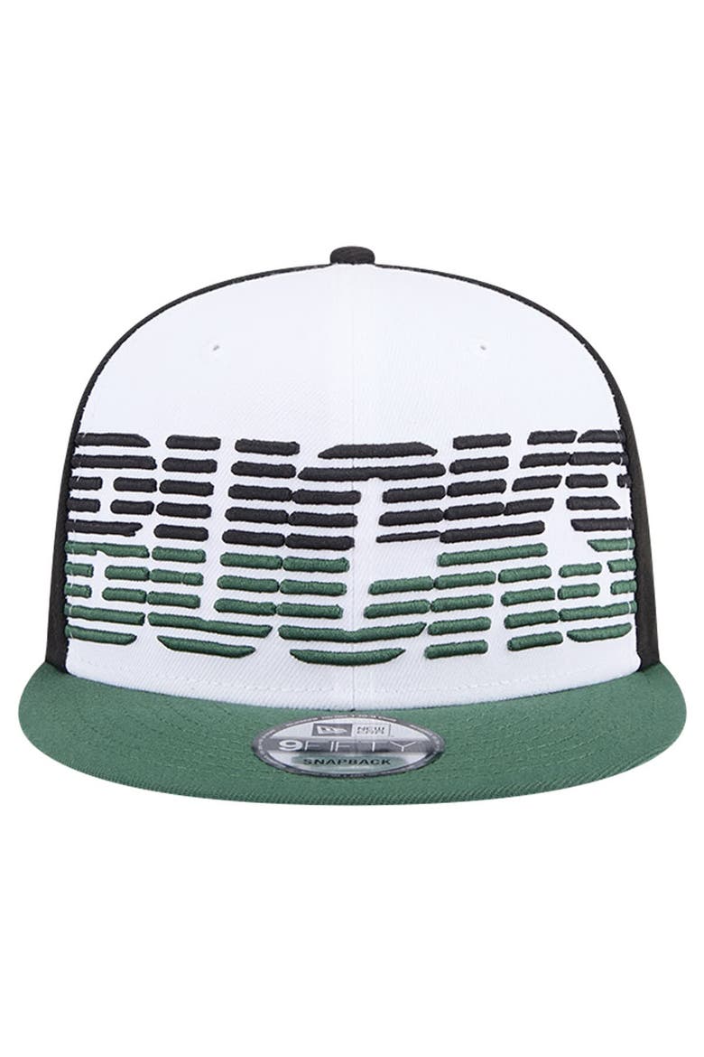 Men's New Era White/Hunter Green Milwaukee Bucks Throwback Gradient Tech Font 9FIFTY Snapback Hat, Alternate, color, White