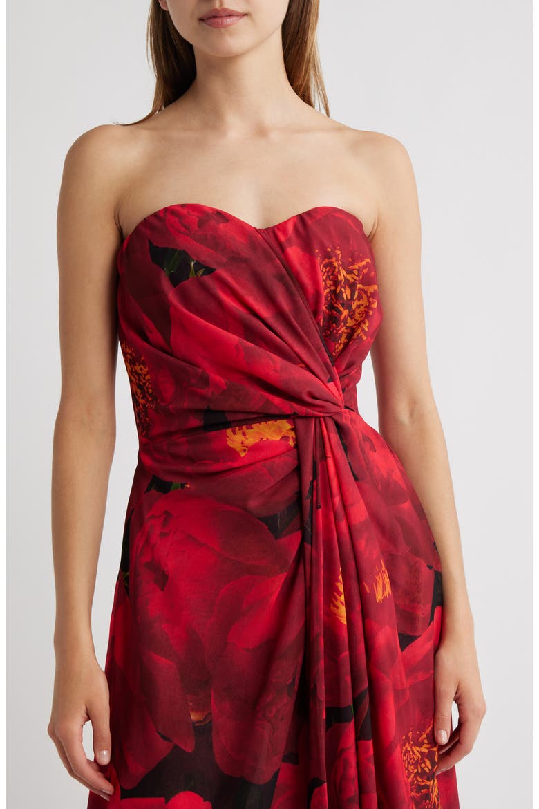 Floral Strapless Georgette Gown, Alternate, color, RED