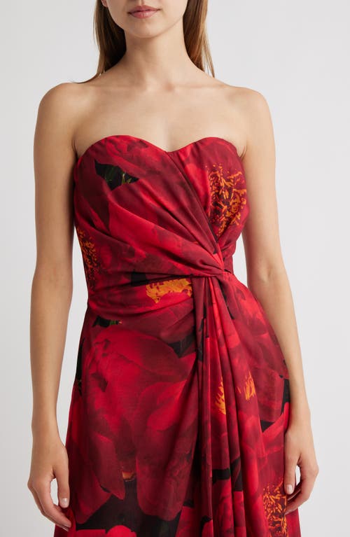 Chiara Boni La Petite Robe Floral Strapless Georgette Gown In Red