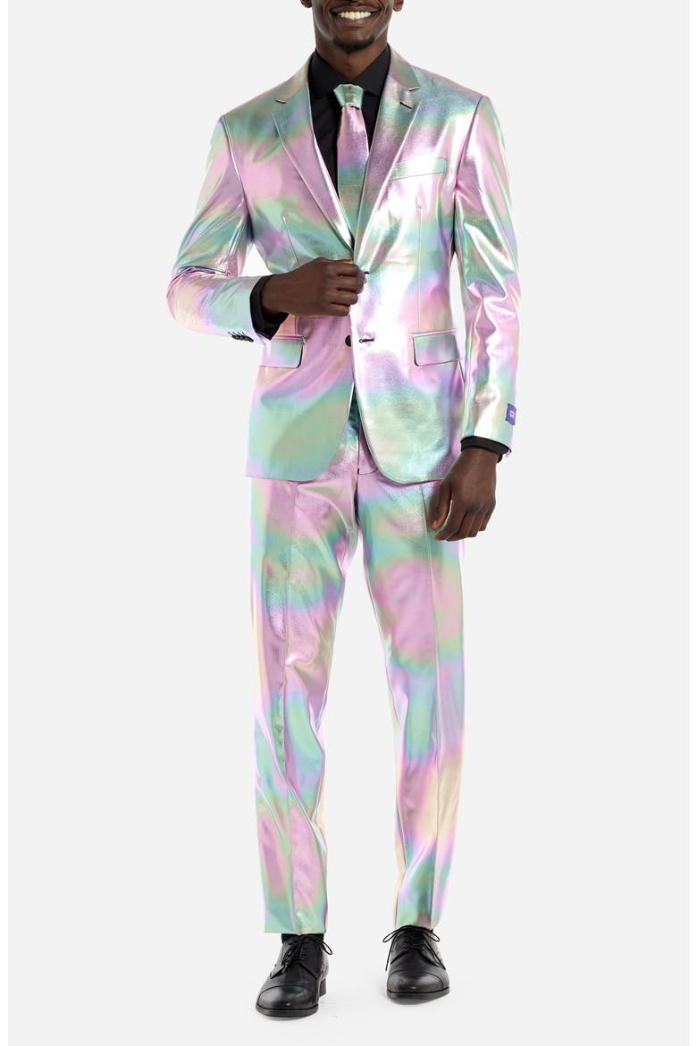 Proper Pearly Slim Fit Two-Piece Suit & Tie Set, Main, color, SILVER MULTI