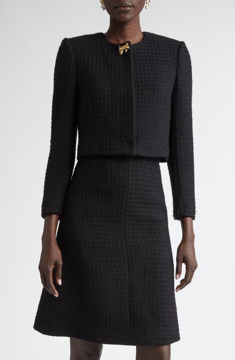 Bow Detail Wool Tweed Crop Jacket