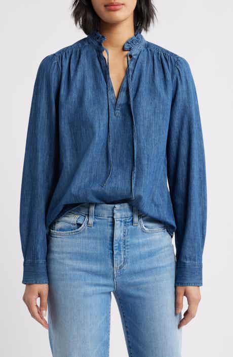 Caslon® Ruffle Chambray Top