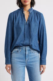 Caslon® Ruffle Chambray Top