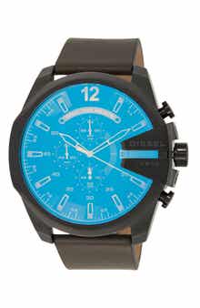 DIESEL® DIESEL Men's Mega Chief Leather Strap Chronograph Watch, 45mm