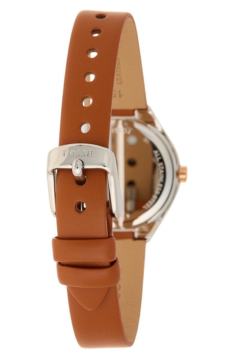 Fossil Eevie Three-Hand Leather Strap Watch, 30mm, Alternate, color, Silver