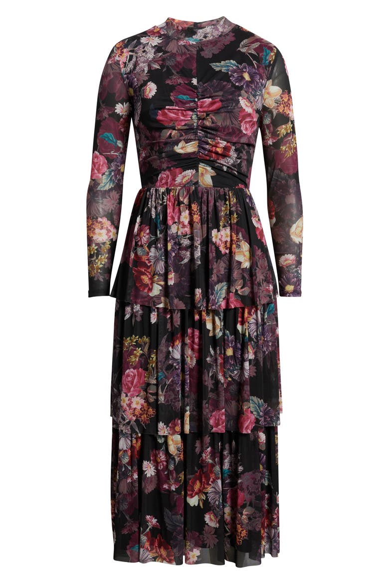 Floral Print Long Sleeve Dress, Alternate, color, ANNE BLACK MULTI