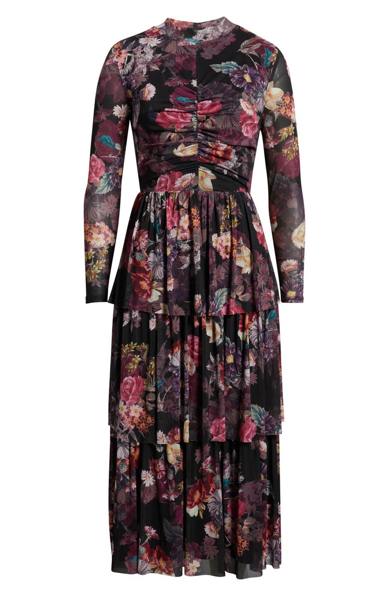 Anne Klein Floral Print Long Sleeve Dress, Alternate, color, Anne Black Multi