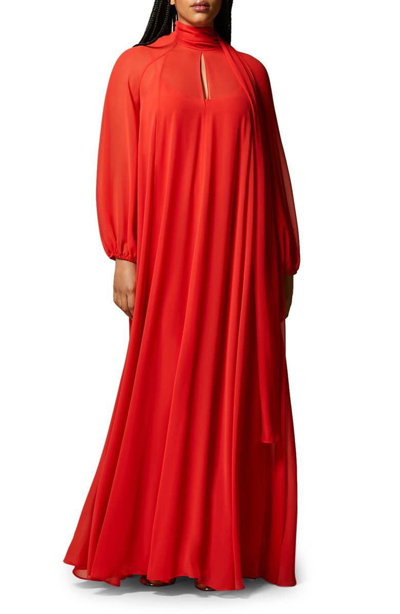 Marina Rinaldi Long Sleeve Crepe Georgette Dress, Main, color, 