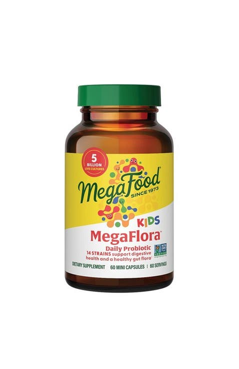 MegaFlora Kids Probiotics, Age 5+, 5 Billion CFU, Vegetarian, 60 Mini Capsules