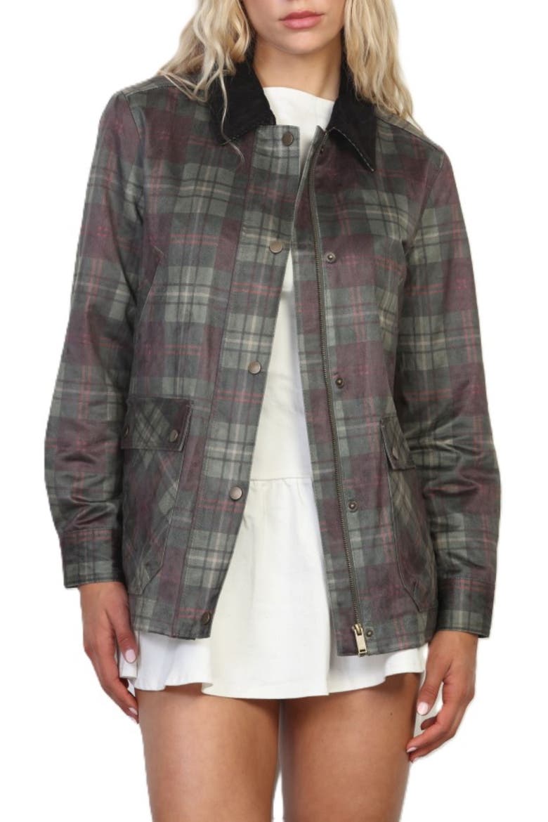 Waxed Coated Plaid Barn Jacket, Main, color, OLIVE PLAID