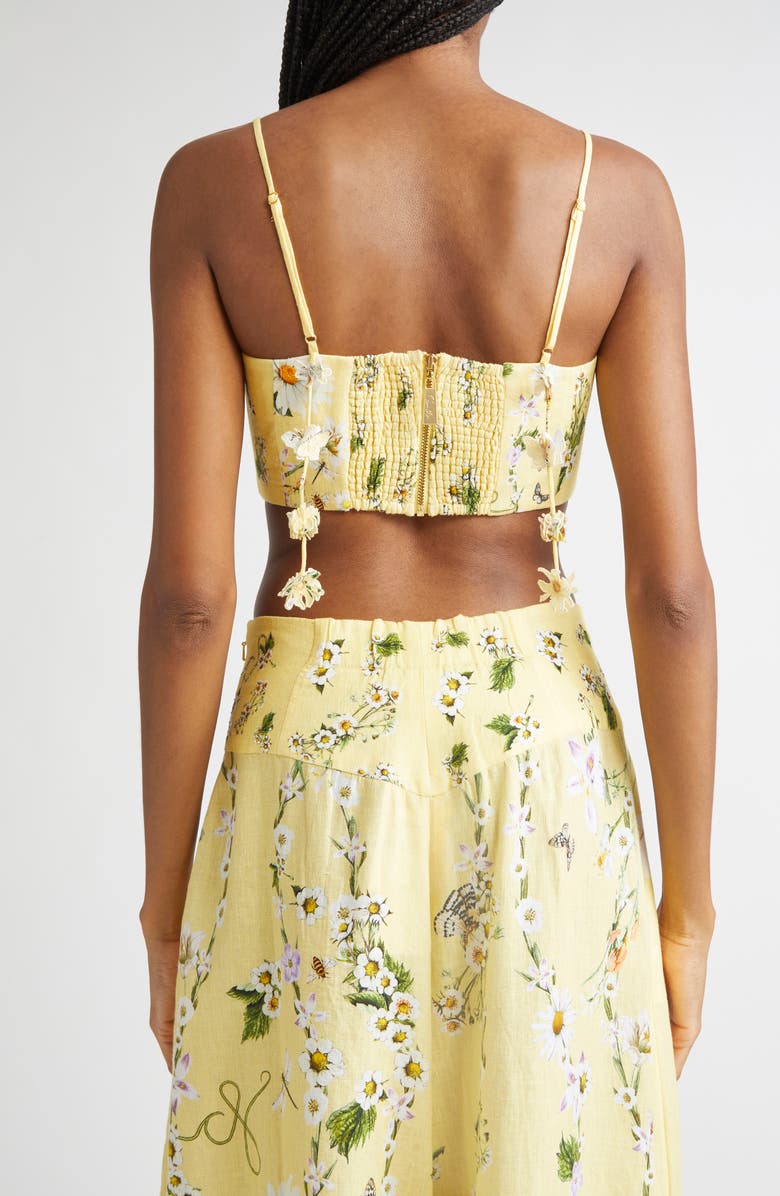 Camilla Daisy Chain Linen, Cotton & Silk Crop Corset Top, Alternate, color, Daisy Chains