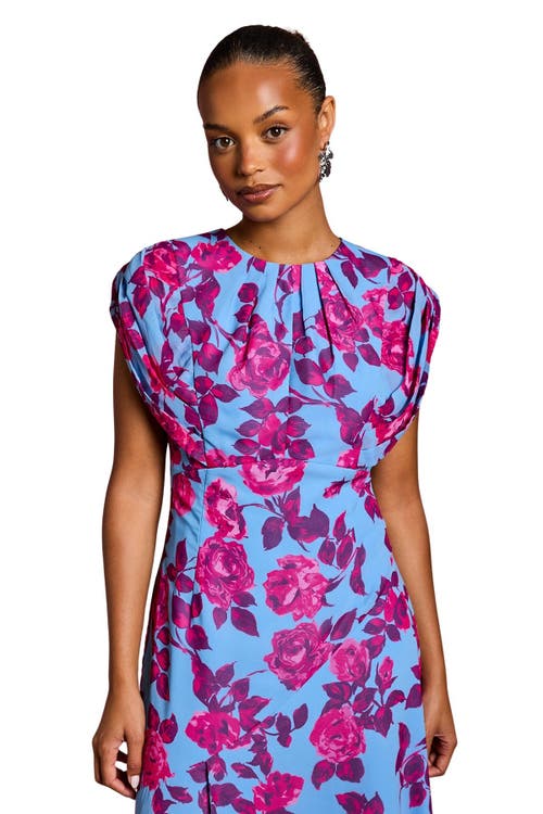 Coast Petite Short Sleeve Chiffon Midi Dress In Blue