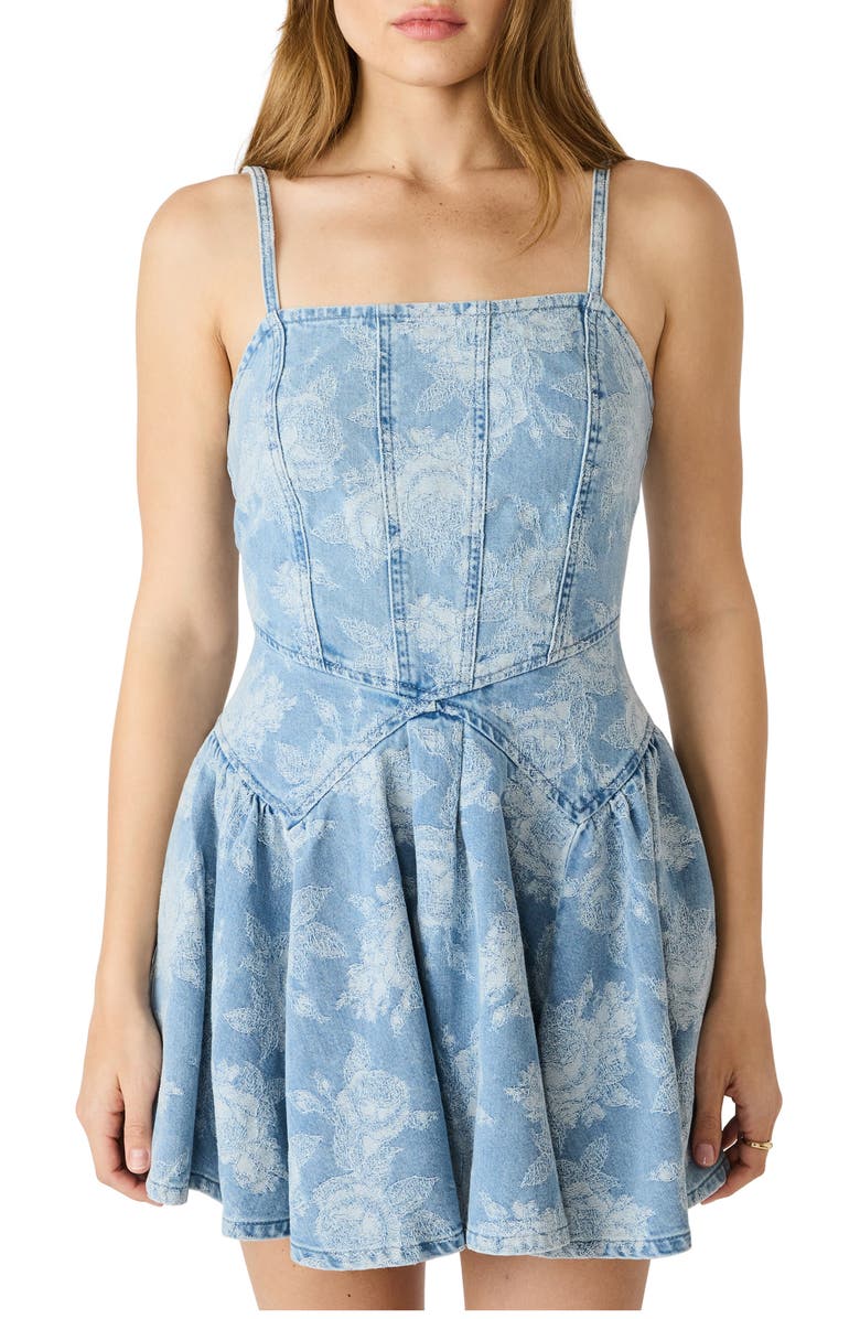 Steve Madden Frencesca Floral Pattern Denim Minidress, Alternate, color,