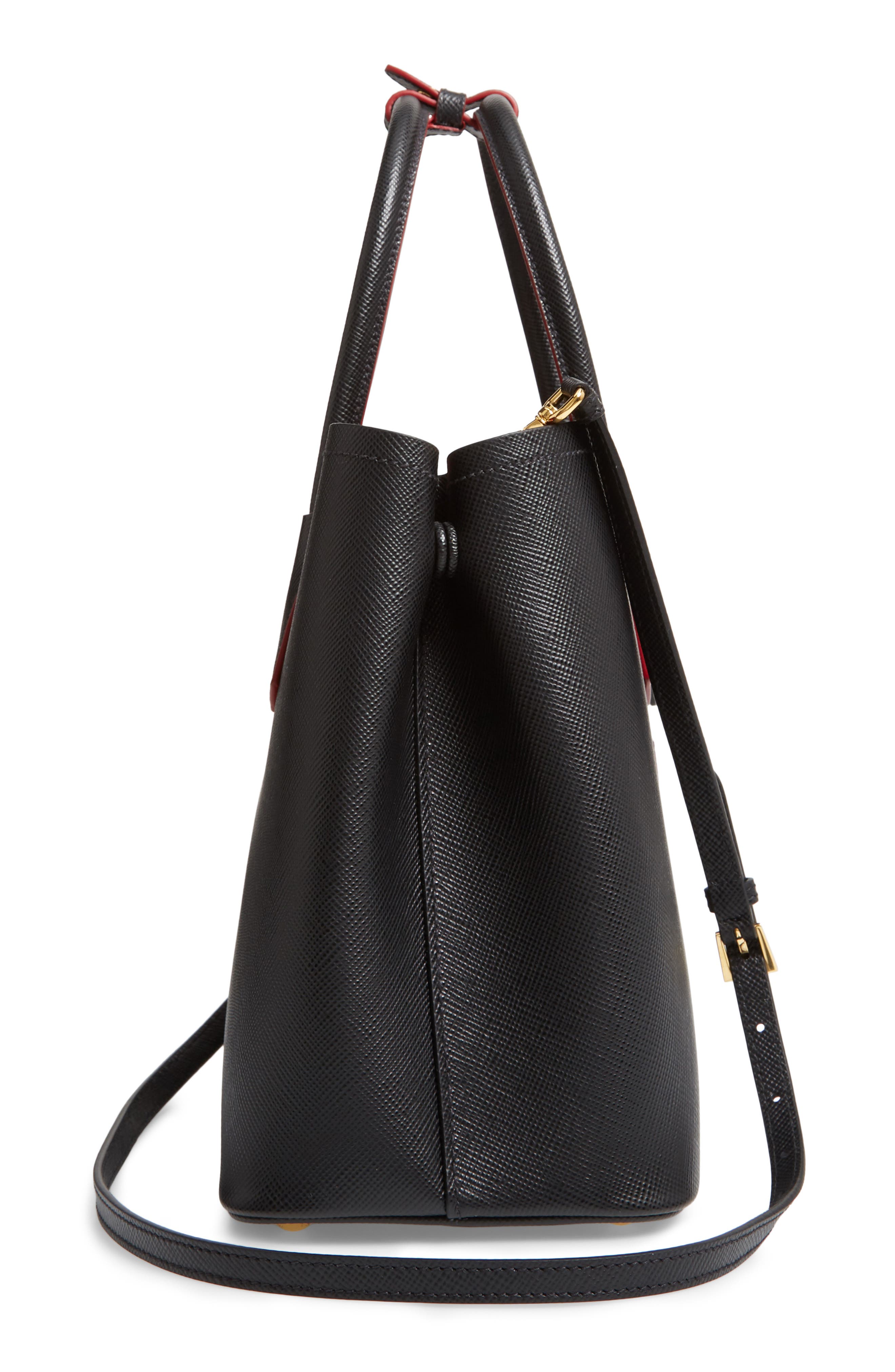 Double Medium Saffiano Leather Tote, Alternate, color, NERO/FUOCO