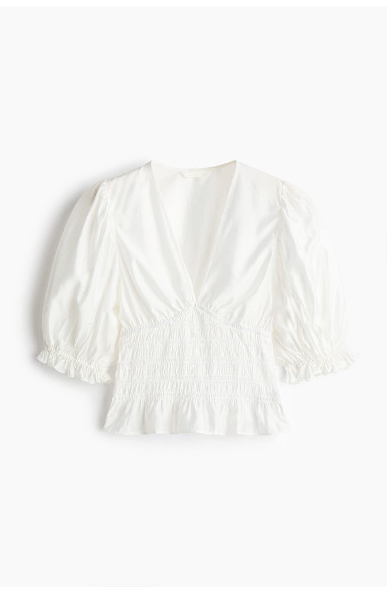 H&M Smocked-waist Blouse, Main, color, White