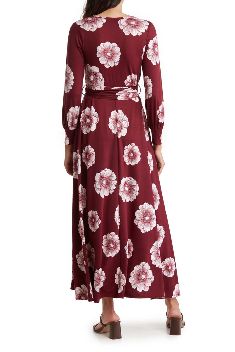 Long Sleeve Maxi Wrap Dress, Alternate, color, BURGUNDY BOUQUET