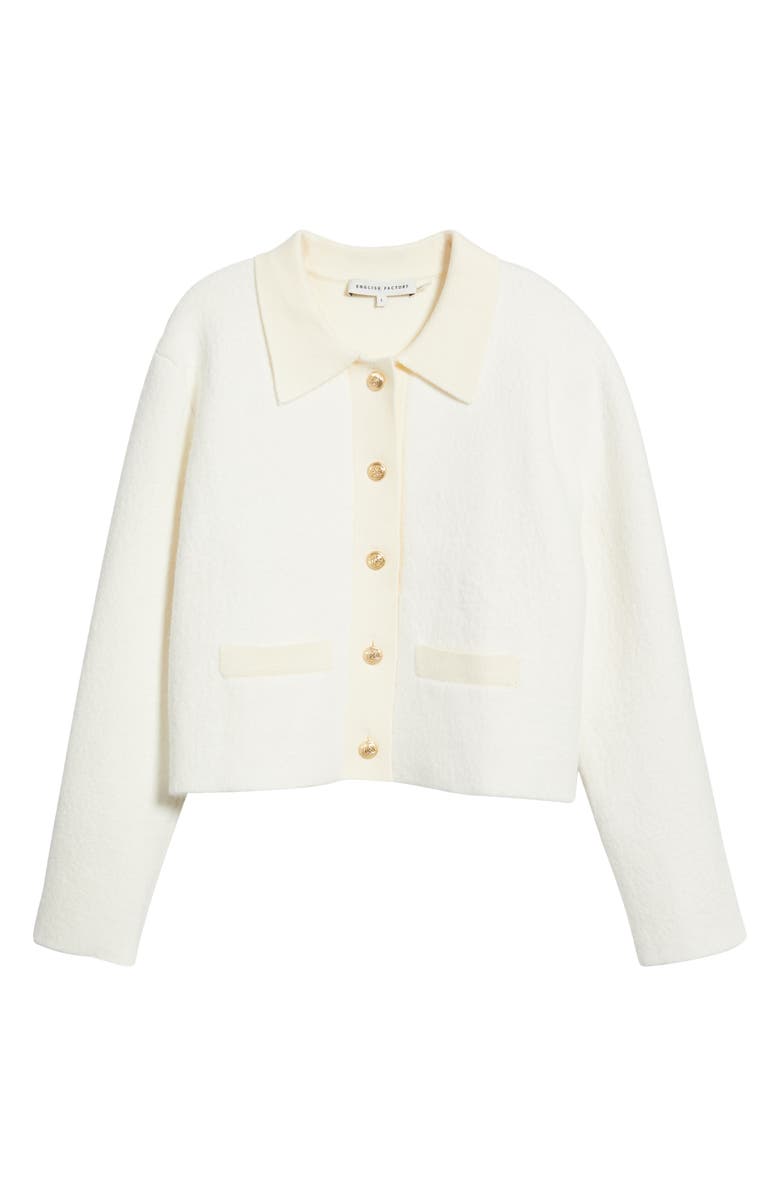 English Factory Contrast Placket Cardigan, Main, color, Cream