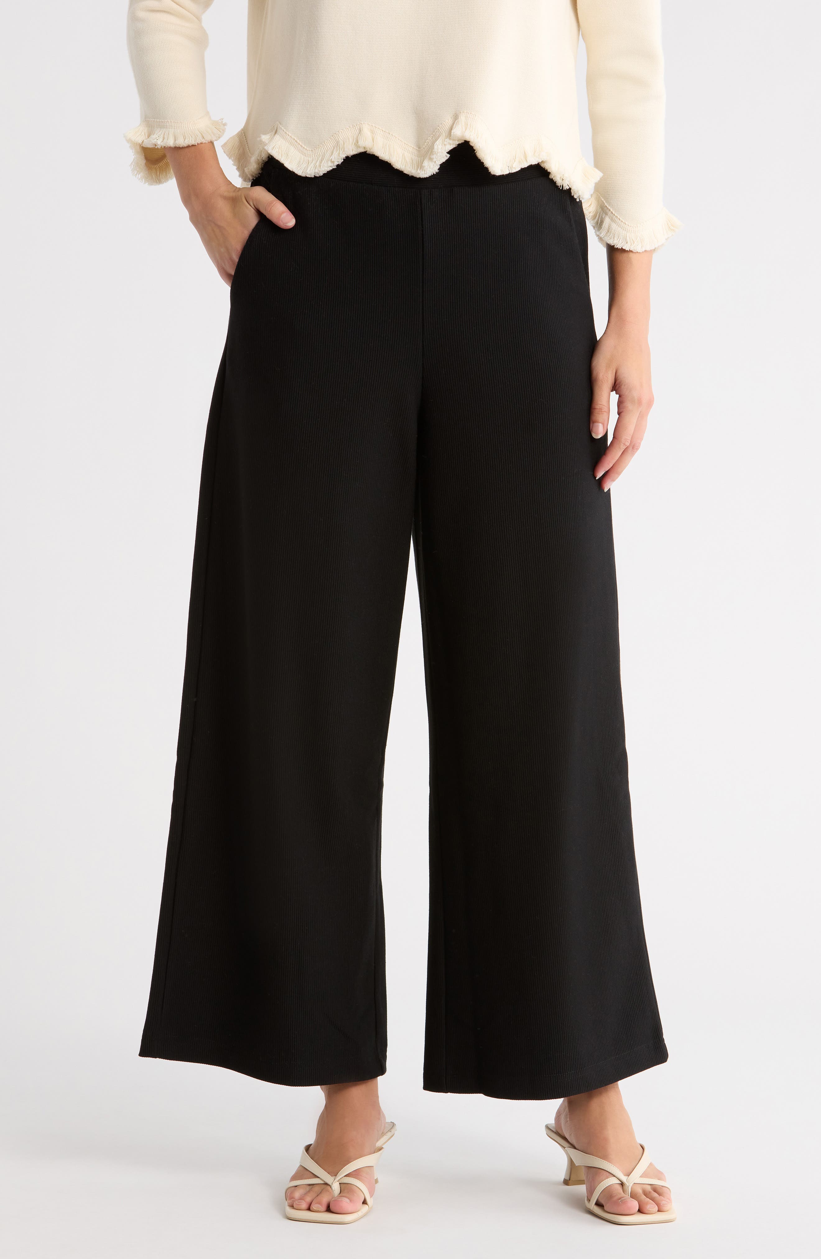 Adrianna Papell Rib Knit Wide Leg Pants
