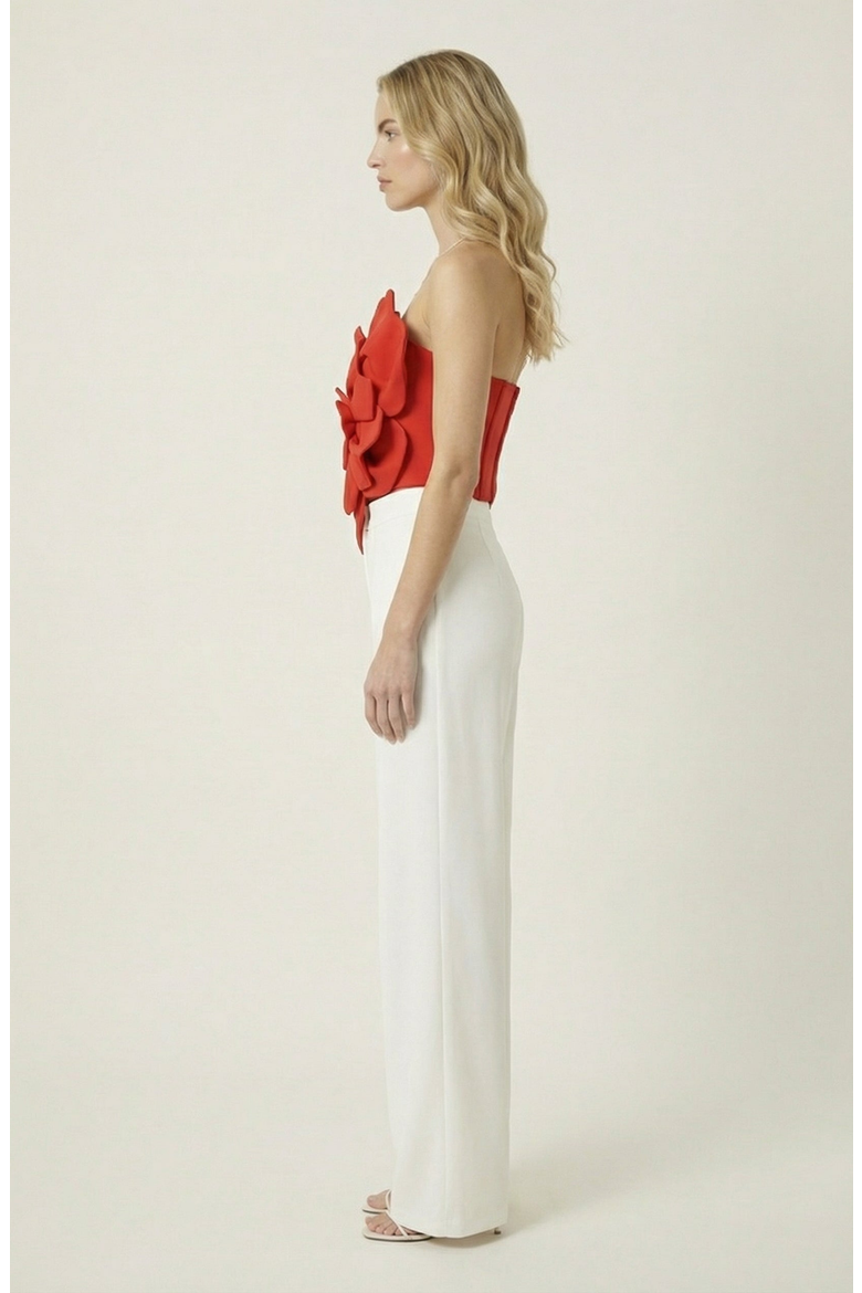 Strapless Sculptural Floral Applique Top, Alternate, color, Red