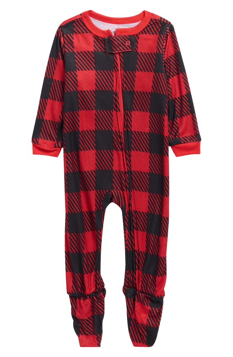 BABY STARTERS Matching Family Buffalo Plaid Fitted Footie Pajamas, Main, color, Red
