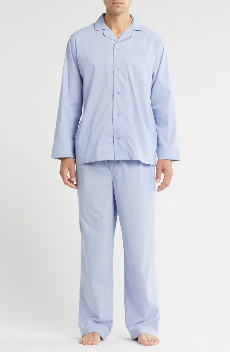 Nordstrom Plaid Poplin Pajamas, Main, color, Blue Chambray