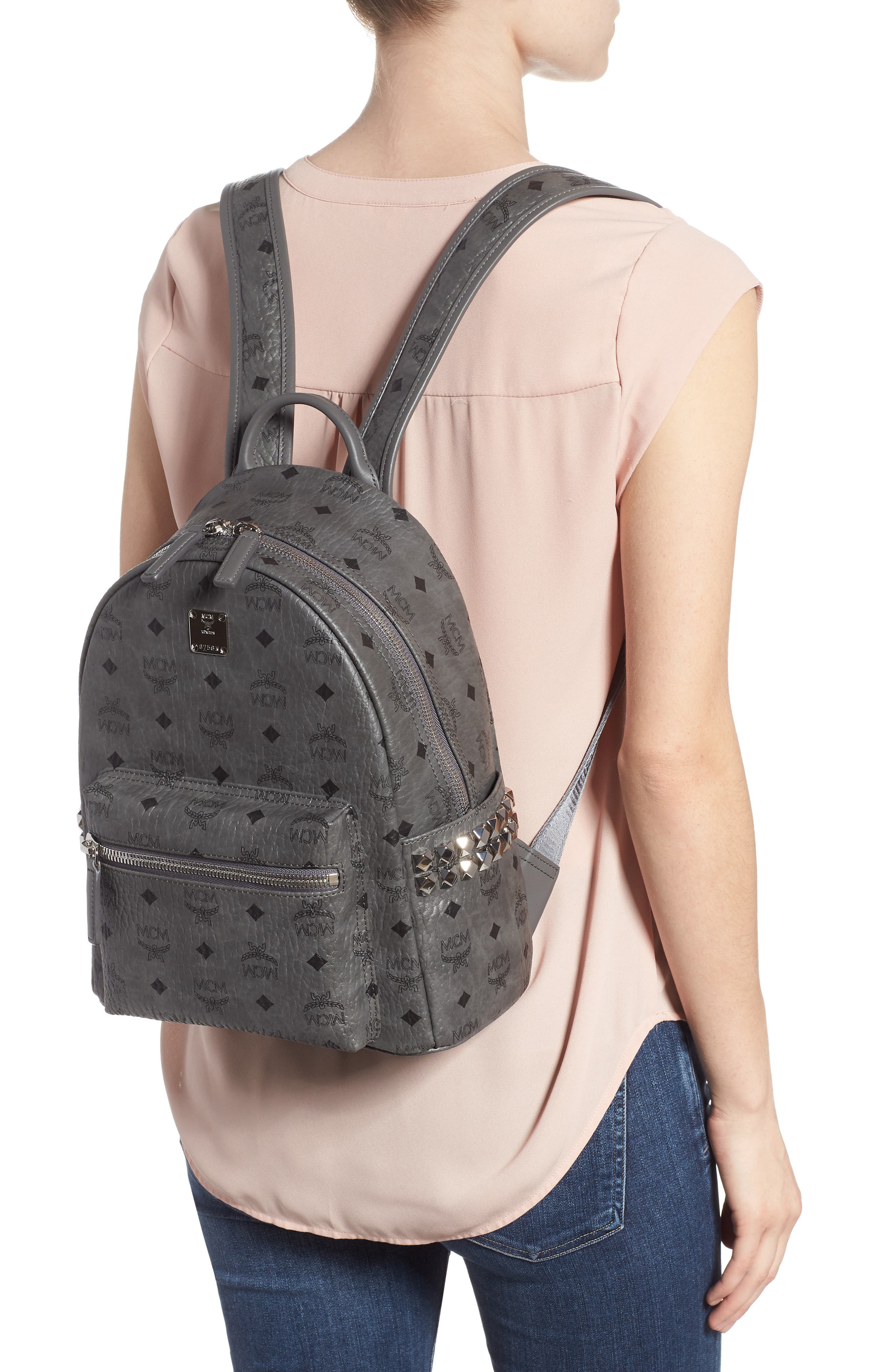 MCM Small Stark Side Stud Backpack, Alternate, color, 