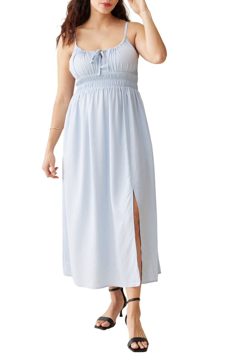 Ingrid & Isabel<sup>®</sup> Shirred Maternity/Nursing Midi Dress, Main, color, Sky