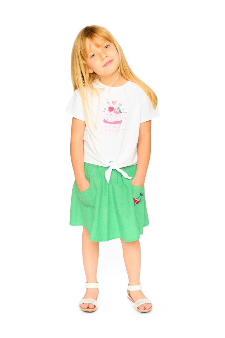 Organic Cotton Embroidery Flared Skort, Alternate, color, Green