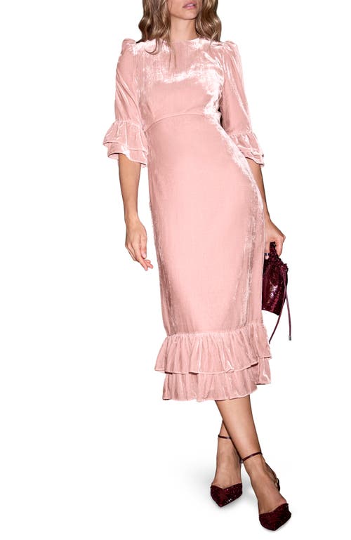 Mint Velvet Velvet Ruffle Midi Dress In Pink