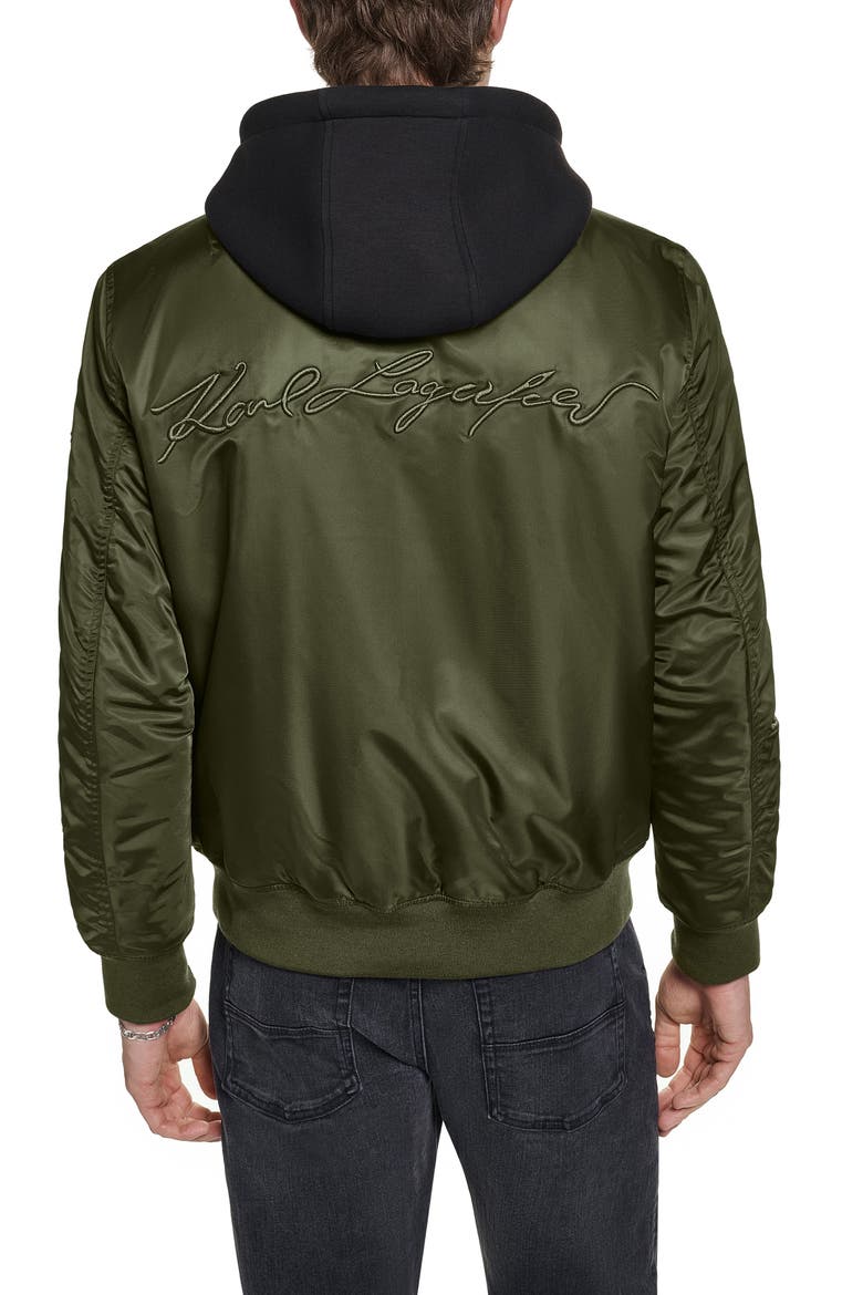 Signature Hooded Bomber Jacket, Alternate, color, OLIVE