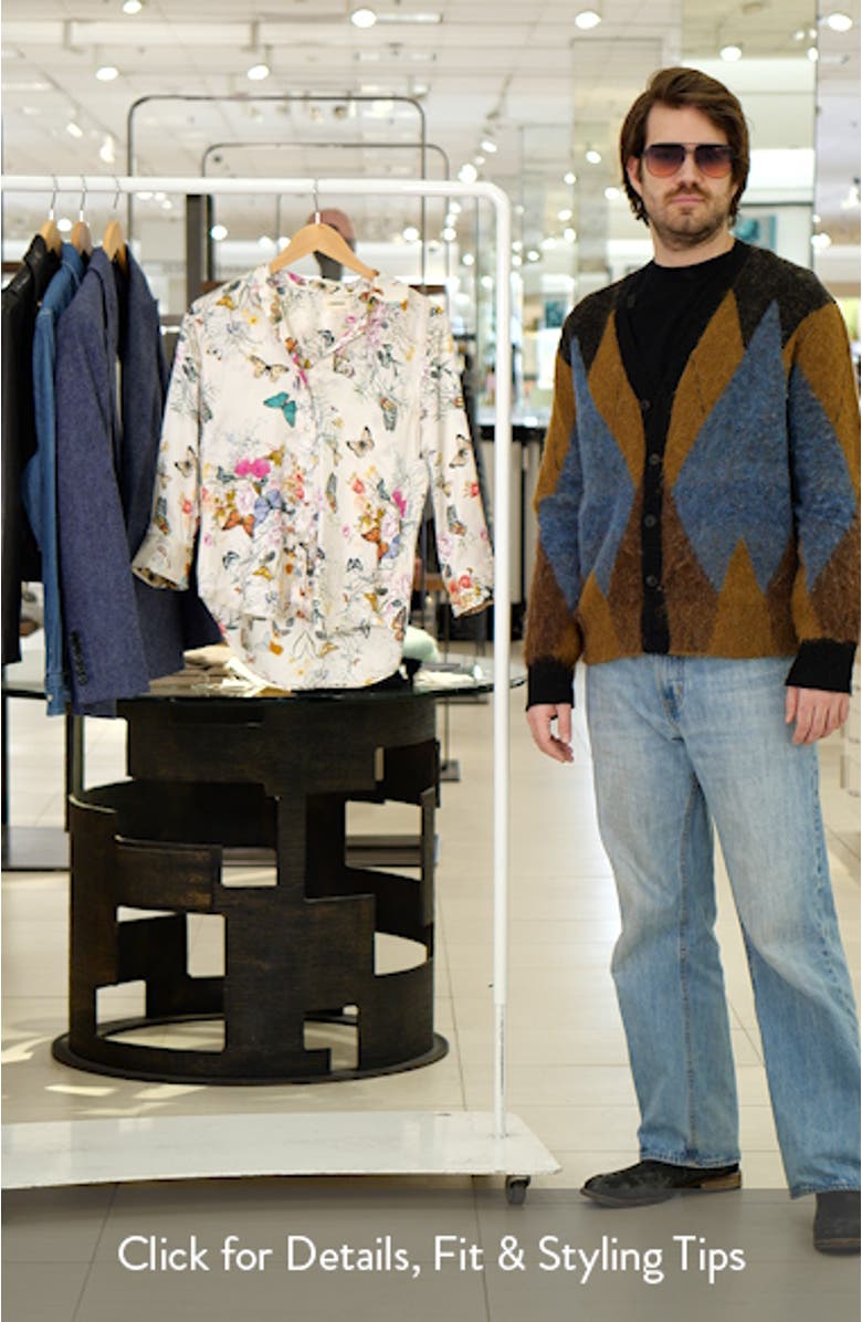 Dani Butterfly Print Silk Button-Up Shirt, sales video thumbnail