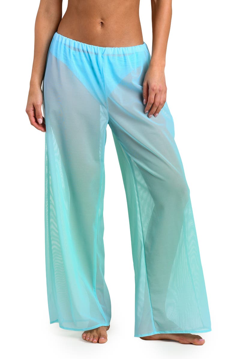 Sunshine 79 Ombré Illusions Sheer Wide Leg Mesh Cover-Up Pants, Main, color, Seafoam
