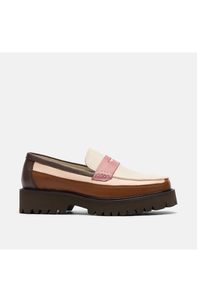 MARC NOLAN Ms. Adler Leather Lug Penny Loafers, Main, color, Brown/Cream/Pink