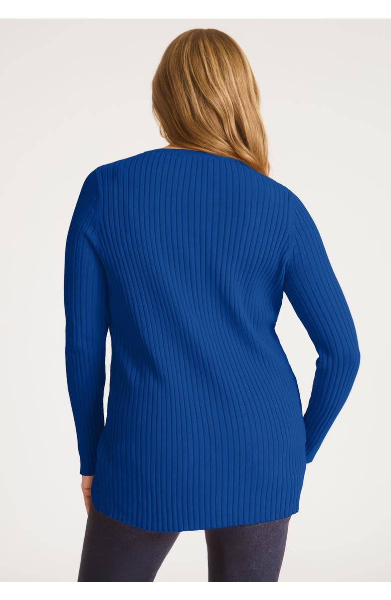 Jessica London Ribbed Crossover Crewneck, Alternate, color, Dark Sapphire