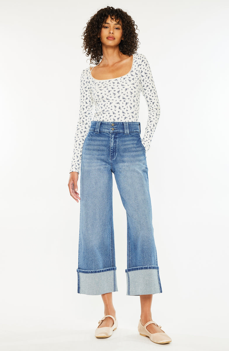 KanCan Irna 90's Cropped Wide Leg Jeans, Alternate, color, Dark Wash