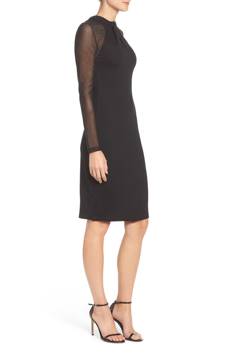 'Tania Tuck' Mesh Sleeve Sheath Dress, Alternate, color, BLACK
