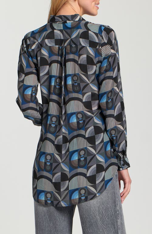 Apny Ikat Print Tunic Top In Blue