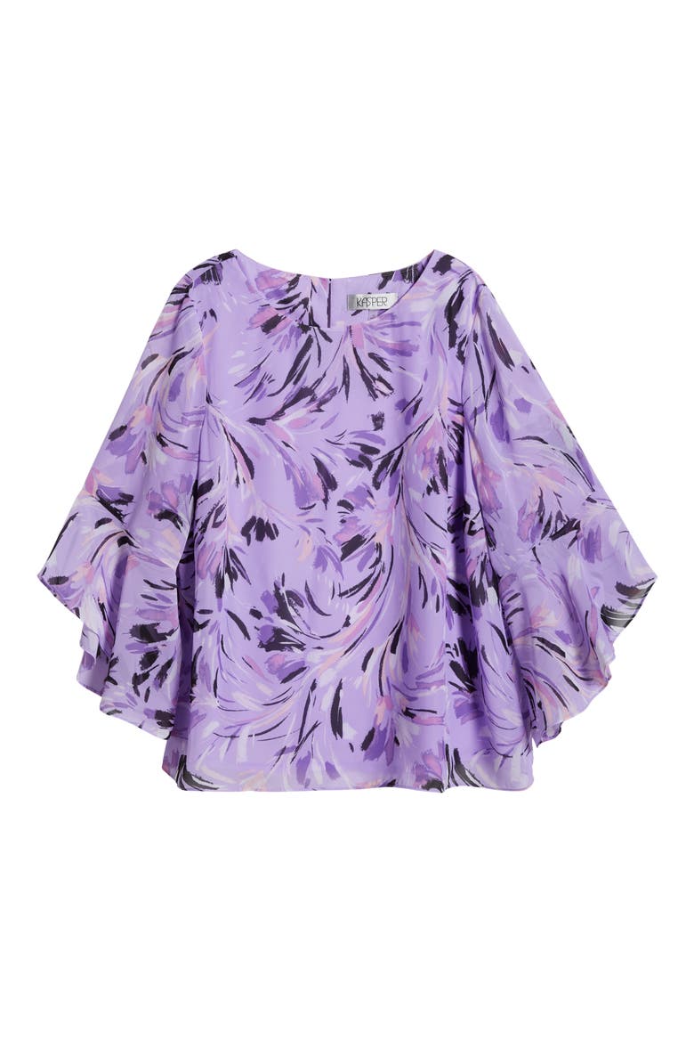 Floral Ruffle Sleeve Chiffon Top, Alternate, color, LAVENDER MIST MULTI